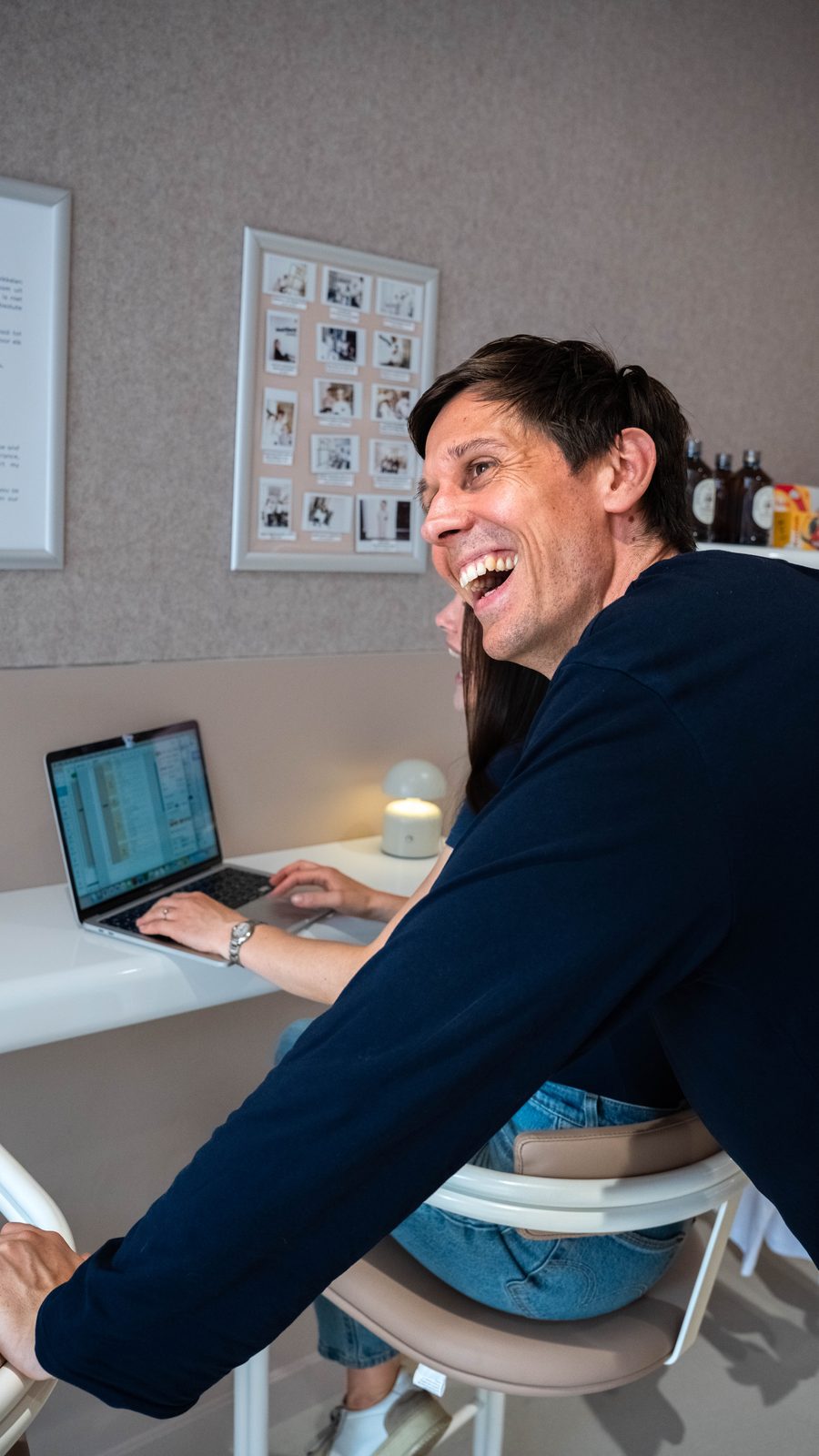 Founder laughing at the Good Bear counter